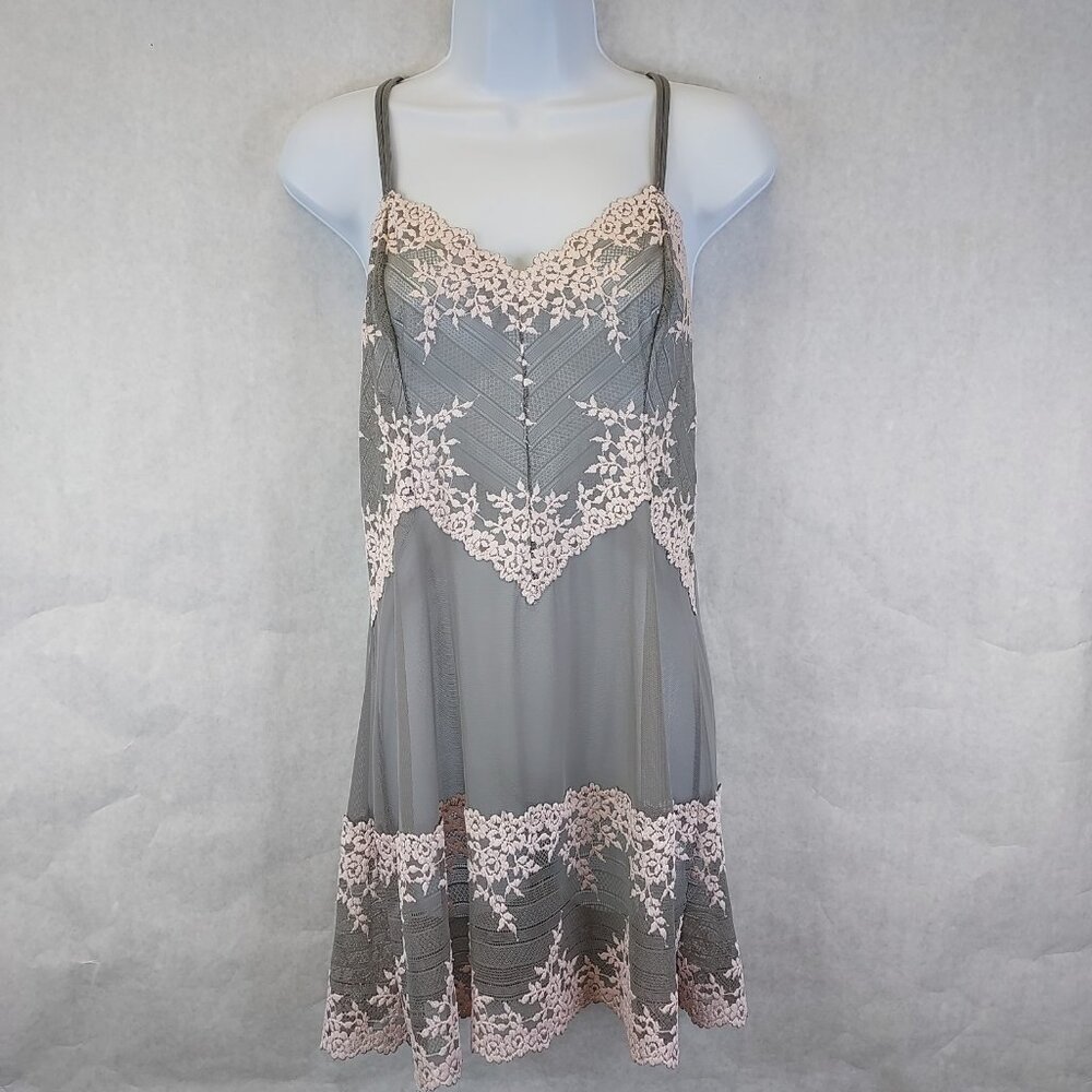 Wacoal Embrace Lace Chemise Slip Dress XL Gray Sheer Lingerie Coquette Babydoll